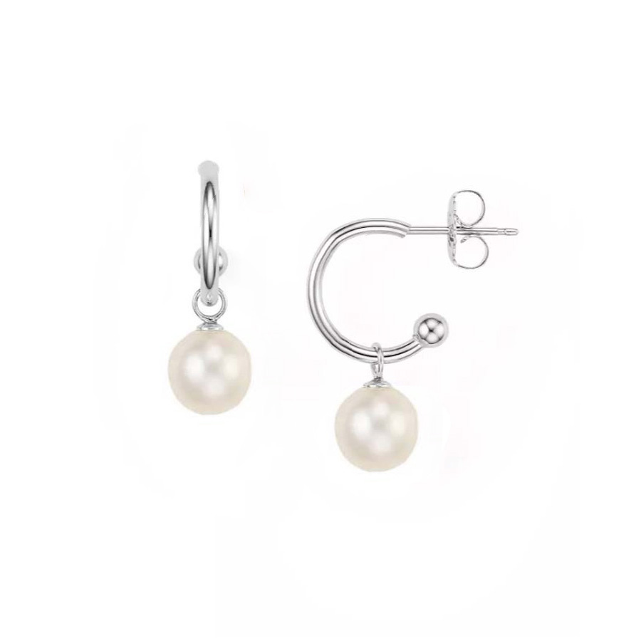 Billie Pearl Silver Hoop Earrings - Stylish & Healing Gem Jewels